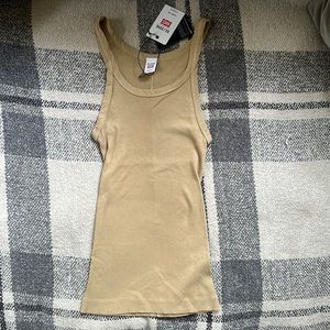 BNWT Re/Done Hanes Ribbed Tank in Sand Beige Tan Size Large